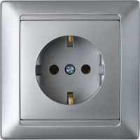 Розетка Bylectrica 1-местная СУ с заз.конт., серия СТИЛЬ, серебро, РС16-306 серебро