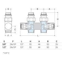Прямой узел SR Rubinetterie Tondera 50 мм, запорный 1/2"х3/4" Е, белый 0692-1500VCEA