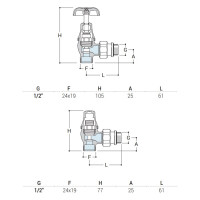 Комплект угловых вентилей SR Rubinetterie Floral Old Style 1/2"х24/19, ручная регулировка, бронза K339-1500Z0P0