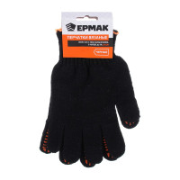 Вязаные перчатки ЕРМАК ЛЮКС х/б с ПВХ напылением, 5 нитей, черные, 62г, 24см, подвес 638-008
