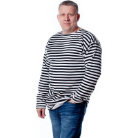 Тельняшка с начесом и длинным рукавом БЕРТА хлопок, черная полоса 702ч-48-50