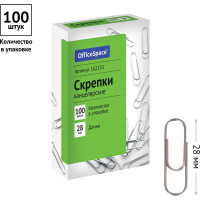 Скрепки OfficeSpace 28 мм, 10 упаковок по 100 шт, картонная упаковка 162153