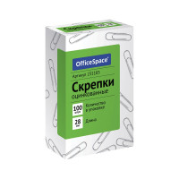 Скрепки OfficeSpace 28 мм, 10 упаковок по 100 шт, оцинкованные, картонная упаковка 231183
