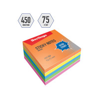 Самоклеящийся блок BERLINGO Ultra Sticky 75х75 мм, 450 листов, 5 неоновых цветов, 1 белый LSn_40202