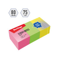 Самоклеящийся блок BERLINGO Ultra Sticky 50х40 мм, 12 блоков по 80 листов, 3 неоновых цвета LSn_39002