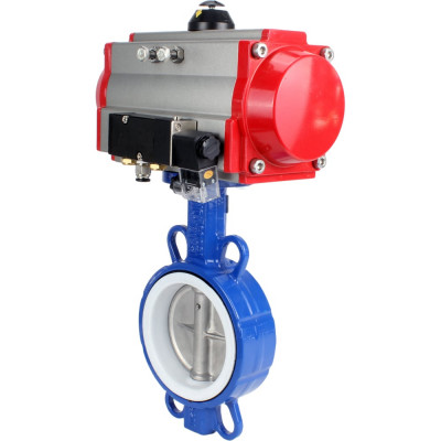 Затвор DN.ru WCB-316L-PTFE Ду80 Ру16 с пневмоприводом, пневмораспределителем D050-02421