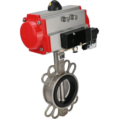 Затвор DN.ru 316L-316L-PTFE Ду80 Ру16 с пневмоприводом, пневмораспределителем D050-01750