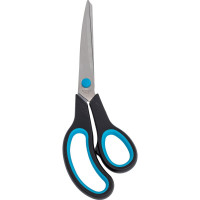 Ножницы OfficeSpace 24 см, эргономичные ручки, черные с синими вставками, ПВХ чехол с европодвесом 264905