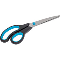 Ножницы OfficeSpace 24 см, эргономичные ручки, черные с синими вставками, ПВХ чехол с европодвесом 264905