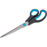 Ножницы OfficeSpace 24 см, эргономичные ручки, черные с синими вставками, ПВХ чехол с европодвесом 264905