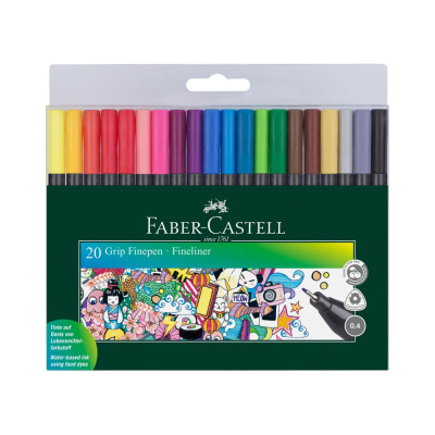 Faber-Castell Набор капиллярных ручек Grip Finepen 20цв., 0,4мм, трехгран., пласт. уп., 151620