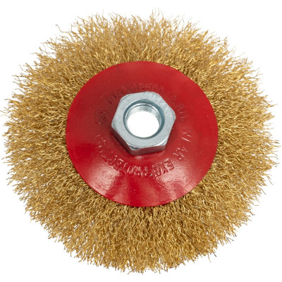 Щётка-крацовка конусная латунированная (100 мм; M14; мягкая) для УШМ Orientcraft OCBBB1100M14