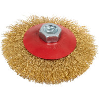 Щётка-крацовка конусная латунированная (100 мм; M14; мягкая) для УШМ Orientcraft OCBBB1100M14