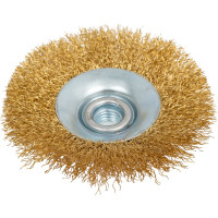 Щётка-крацовка конусная латунированная (100 мм; M14; мягкая) для УШМ Orientcraft OCBBB1100M14