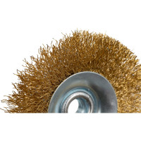 Щётка-крацовка конусная латунированная (100 мм; M14; мягкая) для УШМ Orientcraft OCBBB1100M14