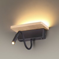Настенный светильник-полка ODEON LIGHT WOODY с подсветкой/USB металл, LED, 8W 3868/8WL