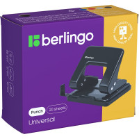 Дырокол BERLINGO Universal 20 листов, металлический, ассорти, с линейкой DDm_20049