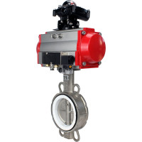 Затвор DN.ru 316L-316L-PTFE Ду65 Ру16 с пневмоприводом, пневмораспределителем, БКВ D050-00200