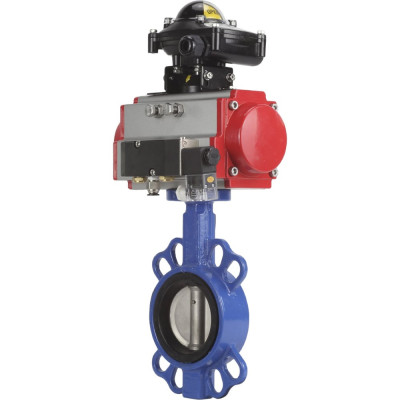 Затвор DN.ru WCB-316L-EPDM Ду200 Ру16 с пневмоприводом, пневмораспределителем, БКВ D050-00260