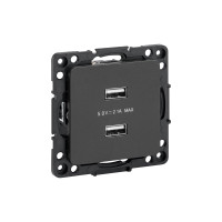 Механизм розетки EKF Стокгольм, USB, 2-местная, 2,1А, черный, PROxima EZR16-028-10-2USB