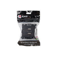 Механизм розетки EKF Стокгольм, USB, 2-местная, 2,1А, черный, PROxima EZR16-028-10-2USB