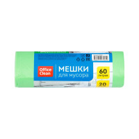 Мешки для мусора биоразлагаемые прочные (60 л; 20 шт; ПНД; зеленые; в рулоне) OfficeClean 258860/А