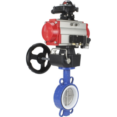 Затвор DN.ru WCB-316L-PTFE Ду50 Ру16 с пневмоприводом, пневмораспределителем, БКВ, дублером D050-00355