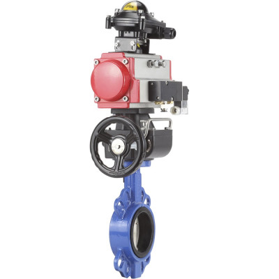 Затвор DN.ru WCB-316L-NBR Ду250 Ру16 с пневмоприводом, пневмораспределителем, БКВ, дублером D050-00303