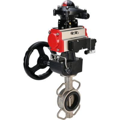 Затвор DN.ru 316L-316L-PTFE Ду100 Ру16 с пневмоприводом, пневмораспределителем, БКВ, дублером D050-00167