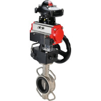 Затвор DN.ru 316L-316L-PTFE Ду100 Ру16 с пневмоприводом, пневмораспределителем, БКВ, дублером D050-00167