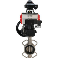 Затвор DN.ru 316L-316L-PTFE Ду100 Ру16 с пневмоприводом, пневмораспределителем, БКВ, дублером D050-00167