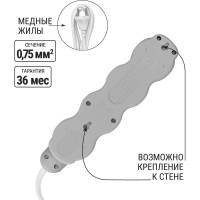Удлинитель сетевой TDM ELECTRIC 4 розетки, 10 метров, с защитной шторкой, ПВС 2х0,75 мм2 10А 250В бело-серый SQ1303-0189
