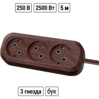 Удлинитель сетевой TDM ELECTRIC 3 розетки, 5 метров, ПВС 2х0,75 мм2 Эко (бук) 10А 250В SQ1303-3202