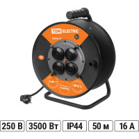 Силовой удлинитель TDM ELECTRIC УХз16-004 металлическая катушка, А3, 4 места IP44/50м КГ 3х1,5 SQ1301-0162