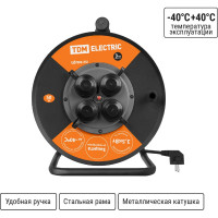 Силовой удлинитель TDM ELECTRIC УХз16-004 металлическая катушка, А3, 4 места IP44/50м КГ 3х1,5 SQ1301-0162
