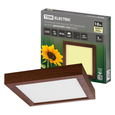 Светильник TDM ELECTRIC светодиодный потолочный накладной квадрат "Даунлайт" СПО (венге) 18 Вт 225х225х32 мм 3000К SQ0329-0422