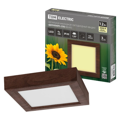 Светильник TDM ELECTRIC светодиодный потолочный накладной квадрат "Даунлайт" СПО (венге) 12 Вт 170х170х32 мм 3000К SQ0329-0419