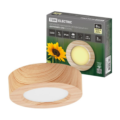 Светильник TDM ELECTRIC светодиодный потолочный накладной круг "Даунлайт" СПО (сосна) 6 Вт 120х32 мм 3000К SQ0329-0411