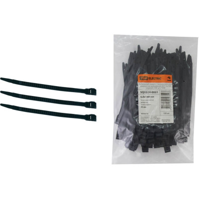 Стяжки пластиковые TDM ELECTRIC хомут горизонтальным замком (не разъемный) КСГ 6х180 черный 100 штук SQ0524-0001