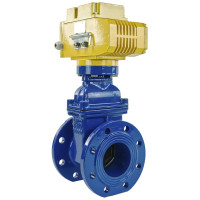 Задвижка клиновая DN.ru 30ч939р Ду100 Ру16 с электроприводом MT-100 220В, цвет - синий D040-00777