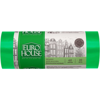 Мешки для мусора биоразлагаемые (20 шт; 60 л; 8 мкм; 60х70 см; ПНД) EUROHOUSE 9079