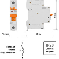 Автоматический выключатель TDM ELECTRIC ВА47-125 1Р 50А 15кА х-ка С SQ0223-0014