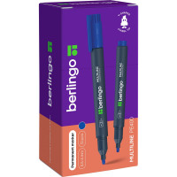 Маркер перманентный Berlingo "Multiline PE400" синий, скошенный, 0,5-4мм, 12 шт. BMc_04602