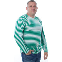 Тельняшка с длинным рукавом БЕРТА 100% хлопок, зеленая полоса 701з-48-50