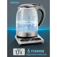 Чайник Centek стекло, 1.7 л, 2200 Вт, платформа, внутренний LED дисплей, 6 режимов CT-0031