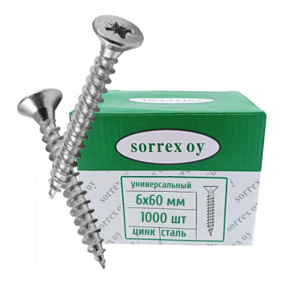 Универсальный потайной оцинкованный саморез SORREX 6х60, 1000 шт. SU-1C-06-060 1000