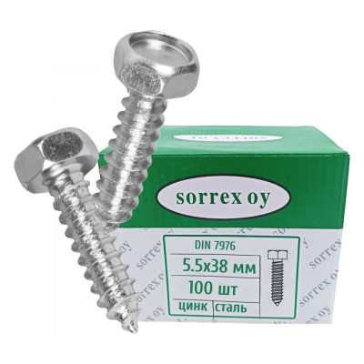 Саморез с шестигранной головкой SORREX 5,5х38, DIN 7976, 100 шт. 7976-1-055-038 100