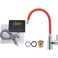 Смеситель для кухни Ekko гибкий излив, с гайкой, красный E4205-E58