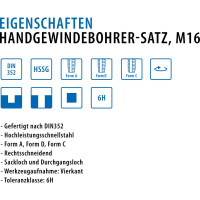 Ручные метчики GSR M16х2 HSSG DIN352 6H набор 3 шт для глухих и сквозных отверстий  B00105270