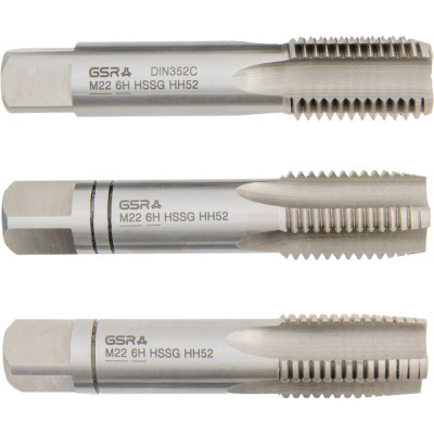 Ручные метчики GSR M22х2,5 HSSG DIN352 6H набор 3 шт для глухих и сквозных отверстий  B00105300